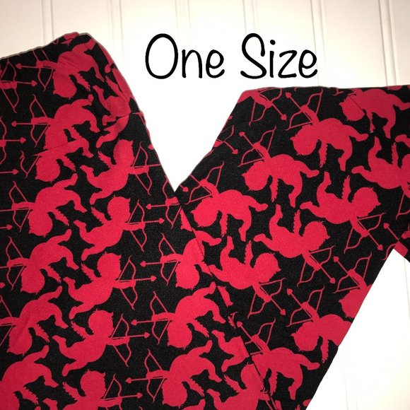 Lularoe Womens Leggings Valentine Day cupid black red OS One Size 2-10 BRAND NEW - Picture 1 of 2